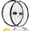 KUNYOS Coppia Ruote MTB 26/27,5/29, Freni a Disco 32H Cerchio in Lega di Alluminio & Mozzo HG Ruota Anteriore 100X9mm / 135X10mm Ruote Posteriori Compatibili 7-12 velocità E