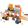 Dickie Toys Micro Construction Station, stazione gioco per bambini dai 3 anni in su, ascensore con funzione di avviamento, rampa, 3 veicoli da cantiere con ruota libera, accessori con cartelli e