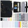 Generic Marble Notebook Money Organizer Supplies 6 Ring Binder PU Leather A6 Notebook Zipper Envelope for(black set)