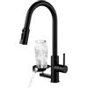 Mynaiad Rubinetto Lavello Cucina 3vie Miscelatore Filtro Lavaglassi Estraibile Nero | Rubinetto Cucina con Doccetta Estraibile Mynaiad Acciaio 304 Spazzolato, 3 vie, Rotazione 360° per Cucina