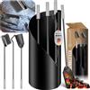KESSER® Accessori per camino Kit camino da 4 pezzi - design moderno, rivestito, Set per caminetto di alta qualità composto da 4 pezzi: scopino, paletta, attizzatoio, supporto acciaio, manici, Nero