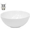 LuxeBath Lavabo per Bagno da Appoggio Ø 320x135 mm in Ceramica Bianca incl. Piletta di Scarico per Lavandini senza Troppopieno Lavello Rotondo Sanitari per Bagno