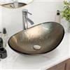 YU YUSING Lavabo da Appoggio in Vetro, Lavandino Bagno Ovale con Rubinetto | Lavabo da Bagno, Vetro Temperato da 12mm, per Bagno, Cucina, Ospitii, WC, Moderno, Argento Brillante, 53x35x16cm