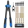 eSynic Kit 14'' Rivettatrice Professionale per Impieghi Gravosi con 125 Dadi M3 M4 M5 M6 M8 M10, Pinza Pistola Manuale a Rivetti 6 Mandrini con Valigetta per Riparazione Auto Mobili - Blu + Nero