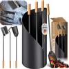 KESSER® Accessori per camino Kit camino da 4 pezzi - design moderno, rivestito, Set per caminetto di alta qualità composto da 4 pezzi: scopino, paletta, attizzatoio, supporto acciaio, manici,Antracita