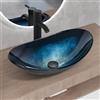 YU YUSING Lavabo da Appoggio in Vetro, Lavandino Bagno Ovale con Rubinetto | Lavabo da Bagno, Vetro Temperato da 12 mm, per Bagno, Cucina, Ospitii, WC, Moderno, Blu Notte, 53 x 35 x 15,5 cm