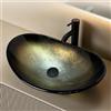 YU YUSING Lavabo da Appoggio in Vetro, Lavandino Bagno Ovale con Rubinetto | Lavabo da Bagno, Vetro Temperato da 12 mm, per Bagno, Cucina, Ospitii, WC, Moderno, Nero Dorato, 53 x 35 x 15,5 cm