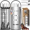 KESSER® Accessori per camino Kit caminetto da 5 pezzi - design moderno, rivestito, Set per caminetto 5 pezzi: scopino, paletta, attizzatoio, pinza, supporto porta-attrezzi, d'argento