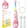 Teeteck Spazzolino da denti elettrico per bambini da 1 a 6 anni, con luce LED arcobaleno, 2 testine di spazzola, cavo di ricarica USB magnetico, impermeabile IPX7, SG2139, rosa