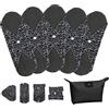 LIVEHITOP Assorbenti Igienici Riutilizzabili - Grande Salvaslip Lavabili Panno Mestruale Bambù Carbone Poliestere Lungo Notte Scarico Vaginale Pannolino 5 Pezzi L con Borsa Nero Regalo San Valentino
