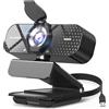 TRAUSI Webcam Full HD 1080p, obiettivo grandangolare e microfono con cancellazione del rumore, esposizione automatica, privacy, fotocamera USB Plug & Play per laptop, PC, Mac, compatibile con Zoom