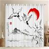 Loussiesd Gru Tende da Finestra per Camera Da Letto Soggiorno Giapponese Ukiyoe Acquerello Tende Montare Fuji Bamboo Sun Window Tende Giapponese Stile Esotico W52*L90