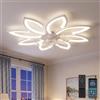 YUNLONG 90 cm Lampadario Ventilatore da Soffitto Con Telecomando Led Dimmerabile Pale da Soffitto Design DC Plafoniera Fiore Led Reversibile 6 Velocità Lampadari a Ventola per Camera da Letto Cucina,Bianco