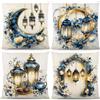 Bigqin Federa Per Cuscino Di Lino Di Eid al-Fitr 45 X 45 Cm, Set Da 4 Pezzi Con Home, Con Chiusura Lampo Nascosta, Cuscino Per Divano（Luna - Lampada）