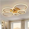 KeLuKes Plafoniera LED Dimmerabile, Lampadario LED Soggiorno con Telecomando, Funzione di Memoria, 3000k-6500k, Timer, Anello Luce Moderno da 100cm, Oro
