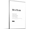 JUNOMI® Cornice portafoto 50 x 75 cm, alluminio argento opaco elegante - profilo slim, vetro acrilico antiurto, appendiatura orizzontale e verticale