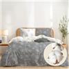 Dreamzie - Cotone 100% Copripiumino Matrimoniale 260x240 cm - 3 Pezzi (1 Copripiumino + 2 Federe 65x65 cm) - Ginkgo Grigio - Chiusura lampo - Oeko-Tex