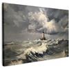 MuchoWow© Quadri Moderni Soggiorno Poster Da Parete Decorazioni Muro | 90x60 cm - Salotto Quadro Grande Foto Con Cornice Stampe Su Tela Camera Da Letto Faro - Onde - Tempesta