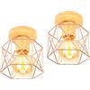 iDEGU 2 Pezzi Plafoniera Soffitto Vintage in Legno Ferro Lampada da Soffitto Industriale Gabbia Oro Rosa E27 Lampadario Soffitto Retro per Camera da Letto, Soggiorno, Corridoio, Cucina (Tipo-B, 15CM)