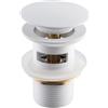 Balneo Tappo per lavandino in ottone con troppopieno, 66 mm, placcato bianco, resistente alla corrosione, tappo di scarico pop up, tappo universale per lavandino