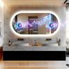 LUVODI 120x60cm Bluetooth Specchio Bagno Led Luce Ovale Ora Data Antiappannamento 3000K-6000K Dimmerabile 3 Colori Luce Funzione Memoria Resina Specchio Smart Retroilluminato Bagno Bluetooth Musica