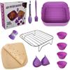 Moljaus Utensili friggitrice ad Aria 8 Accessori per friggitrice ad Aria. Stampo 22 cm Carta per friggitrice ad Aria Pennello Guanti Pinze 4 Stampi per Muffin e griglia per friggitrice ad Aria.
