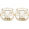 Romadedi Porta Candele Portacandele Oro - Portacandela Geometrico Metallo per Candele Colonna Lumini, Centrotavola Decorazioni per Tavolo Matrimonio Casa Natale Regalo, Set di 2