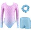 Arshiner Body da Ginnastica per Ragazze in Tre Pezzi 3-10 Anni Manica Lunga Tuta da Ginnastica per Bambine con Pantaloni Fascia per Capelli Tuta Acrobatica Body da Danza