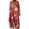Mfhmom Vestito Lungo Donna Estivo Boho Chic Abito Maxi Scollo a V Manica Lunga Kaftano Etnico Copricostume Mare Spiaggia Casual Oversize Cotone Lino Elegante Fantasia Floreale Cerimonia Giorno Taglie Forti