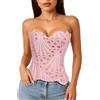 LEACOOLKEY Corpetto Corsetto in Pizzo Floreale Trasparente con Lacci per Donna Top Halloween