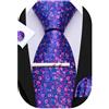 Barry.Wang Cravatte Uomo Seta Paisley floreale Fazzoletto e Gemelli per Festa di Matrimonio
