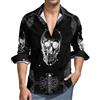 Qjjinxior Camicia a maniche lunghe da uomo, nera con teschio spaventoso, camicie casual da uomo con tasca