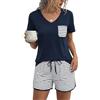 Demegimi Pigiama Donna Estivo in Cotone con Scollo a V Pigiami Set Due Pezzi a Righe con Pantaloncini e Coulisse Loungewear Fresco e Traspirante per Casa e Relax