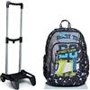 Seven Zaino Scuola ADVANCED STREET PLAYER, Nero, Doppio Scomparto + Carrello BE BOX PLUS Portazaino Compatibile