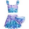 Arshiner Set Bikini per Ragazze 3 Pezzi Costume da Bagno A Sirena Floreale per Bambini con Volant Tankini con Gonna 5-12 Anni