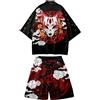 DOSLAVIDA Set kimono giapponese da uomo, elegante giacca aperta sul davanti con pantaloncini, cardigan stampato, stile cinese