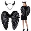 Winwild Ali d'angelo nere con corna da diavolo, 60×60 cm Ali d'angelo di Halloween Aureola Costume da angeloi diavolo Costume da donna per Halloween Accessorio Angel Wings per carnevale Festa Travestimento