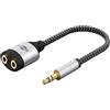goobay Adattatore AUX da 3,5 mm a 2 jack, splitter stereo a Y, 0,18 m | Contatti placcati in oro, prese metalliche e cavi tessuti - ideali per ascoltare musica insieme a due cuffie