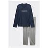 Tezenis Pigiama Lungo In Cotone Stampa "arrabbiarmi Presto" Uomo Blu
