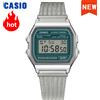 Casio Orologio Casio piccolo quadrato argento con quadrante verde, stile classico, orologio da polso da uomo, nuovo modello 2026 A158WEM-3D