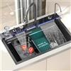NONE Lavello da Cucina Moderno Autoportante Musurjoy Nero, 29,5×17,7 Pollici, Dotato di Rubinetto a Cascata, Doccetta Estraibile, Tagliere, Scolapiatti e Accessori Completi