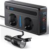 NONE Inverter per Veicoli da 300W, Converte 12V DC in 220V AC, con Due Prese di Corrente e 2 Porte USB, 2 Porte Type-C PD