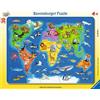 Ravensburger Puzzle per bambini Ravensburger, 06641, mappa del mondo con animali, puzzle a cornice per bambini dai 4 anni in su, con 30 pezzi
