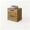 SENSEA Base sospesa Remix 2 cassetti, L60 X P45 X H57.7 cm rovere rustico con Lavabo da appoggio Studio SENSEA tondo in ceramica beige satinato piletta inclusa