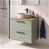 SENSEA Base sospesa Remix 2 cassetti, L60 X P45X H57.7 cm verde mela con lavabo da appoggio Studio SENSEA tondo in ceramica beige satinato piletta inclusa