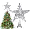 HONGECB Punta di Albero di Natale in Metallo, Punta di Albero in Metallo a Forma di Stella, Punta di Albero Glitterata, Lampada per Corona di Albero, Decorazione Natalizia, 20 cm, Argento