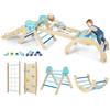 COSTWAY 8 in 1 Set da Arrampicata per Bambini, Giocattoli da Arrampicata in Legno con Triangolo Arco Rampa e Corda, Giochi Montessori per Bambini 1 Anni + (Astronauta 4 pezzi, Blu)