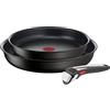 Tefal Ingenio Unlimited ON L3959143 - Set di 3 padelle antiaderenti a induzione, padelle da 24 e 28 cm, 1 Manico Rimovibile, Facile da Pulire, indicatore di Calore, Colore: Nero
