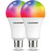 Blaupunkt Lampadina LED WiFi intelligente che cambia colore, E27, da bianco caldo a luce diurna fredda, dimmerabile, 9 W, Confezioni da 2