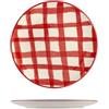 H&H Check Set 6 Piatti Frutta, Ceramica, 20cm, Natale, Rosso